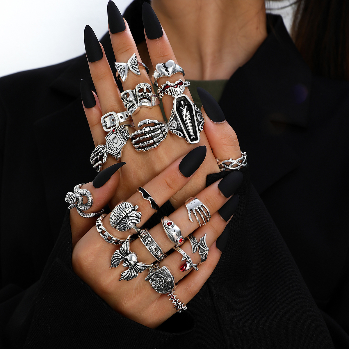 Vintage Punk Knuckle Rings Set - 23개 세트의 펑크 스타일 기하학적 디자인