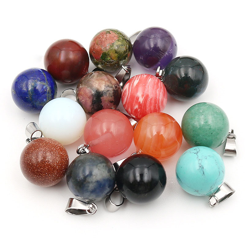 Crystal Pendant Necklace Natural Stone - 20 개/가방 14mm 천연석 라운드 펜던트