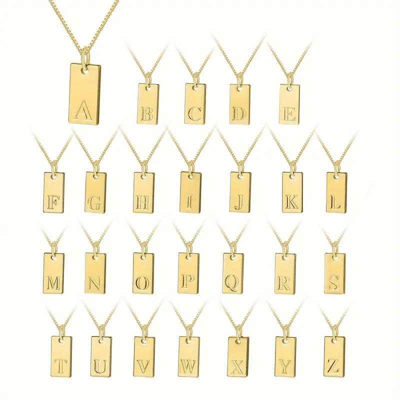 Initial Letter Necklace 18K Gold - 작은 사각형 26 초기 문자 태그