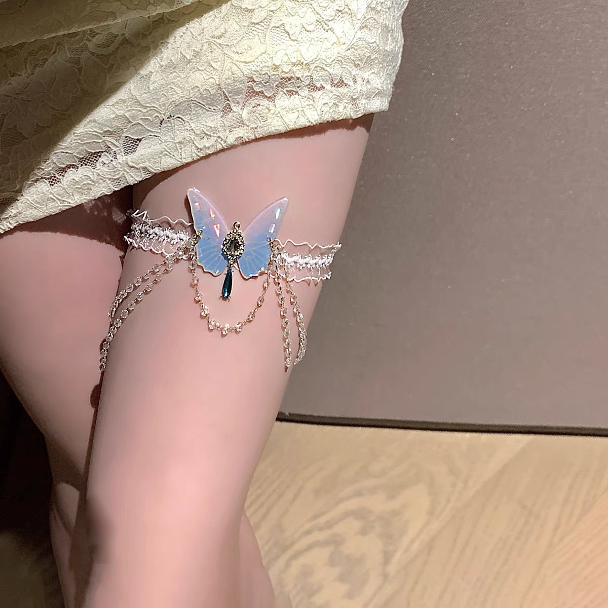 패션 나비 패턴 탄성 레이스 다리 체인, 달콤한 소녀  - Body Jewelry 리뷰 및 가격