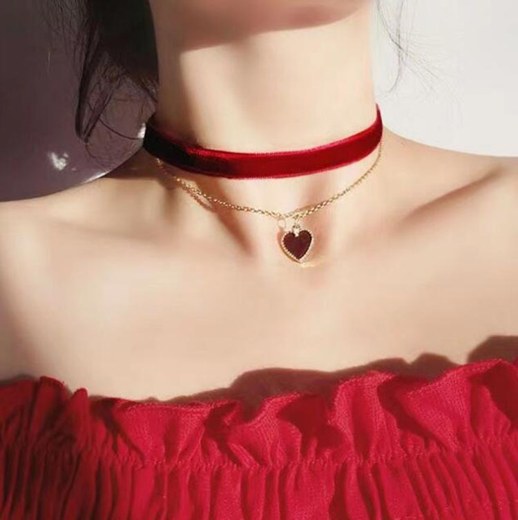 로맨틱 더블 레이어 초커 목걸이 레드 벨벳 하트 펜던트 - Layered Pendant Necklace Aesthetic 리뷰 및 가격