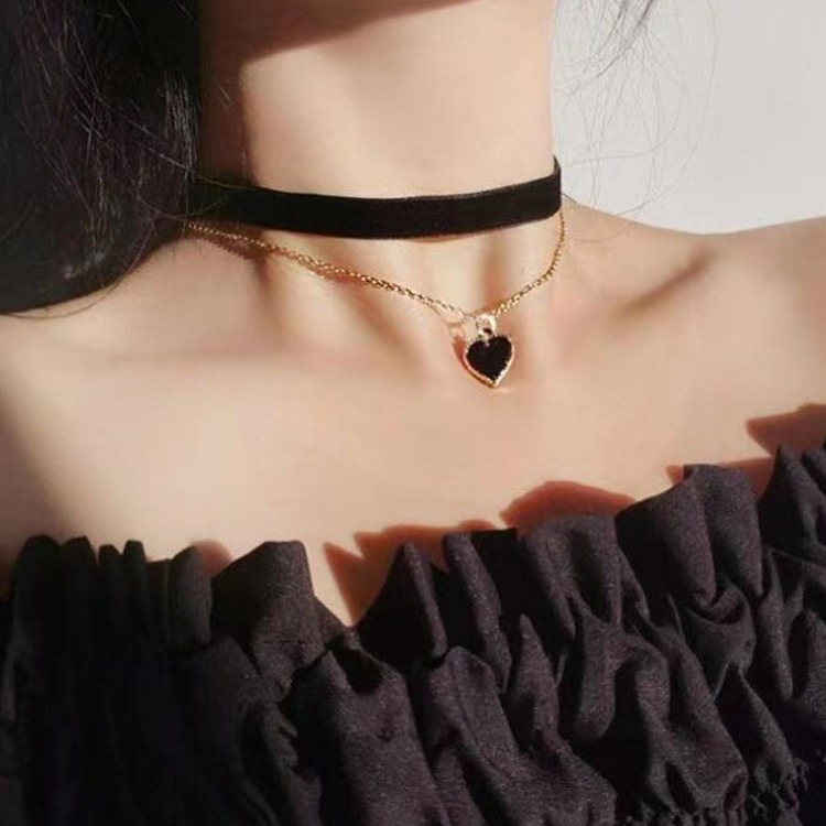 로맨틱 더블 레이어 초커 목걸이 레드 벨벳 하트 펜던트 - Layered Pendant Necklace Aesthetic 리뷰 및 가격
