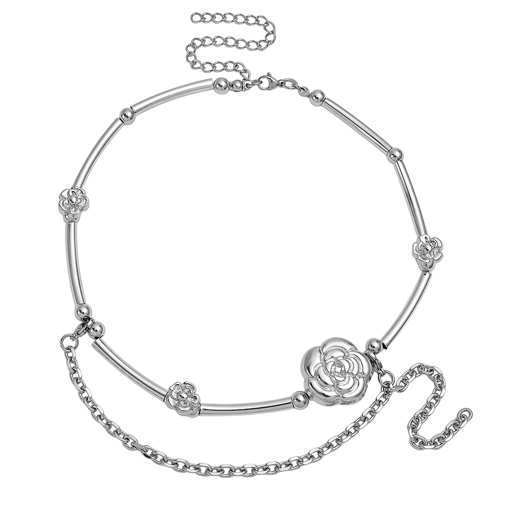 Y2K 스타일의 카멜리아 초커, 은색 튜브 비즈, 이중 - Layered Pendant Necklace Aesthetic 리뷰 및 가격