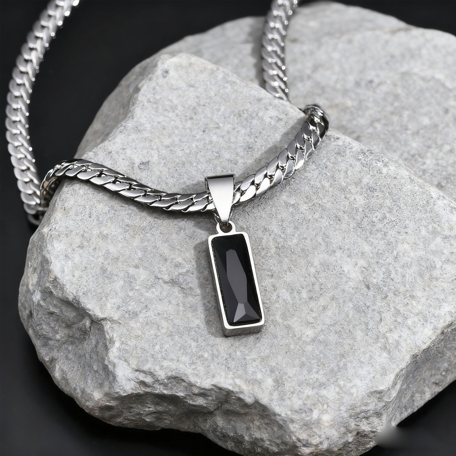 세련된 남성 기하학 스톤 펜던트 목걸이, 스테인레스 스 - Cuban Link Chain 12Mm 리뷰 및 가격